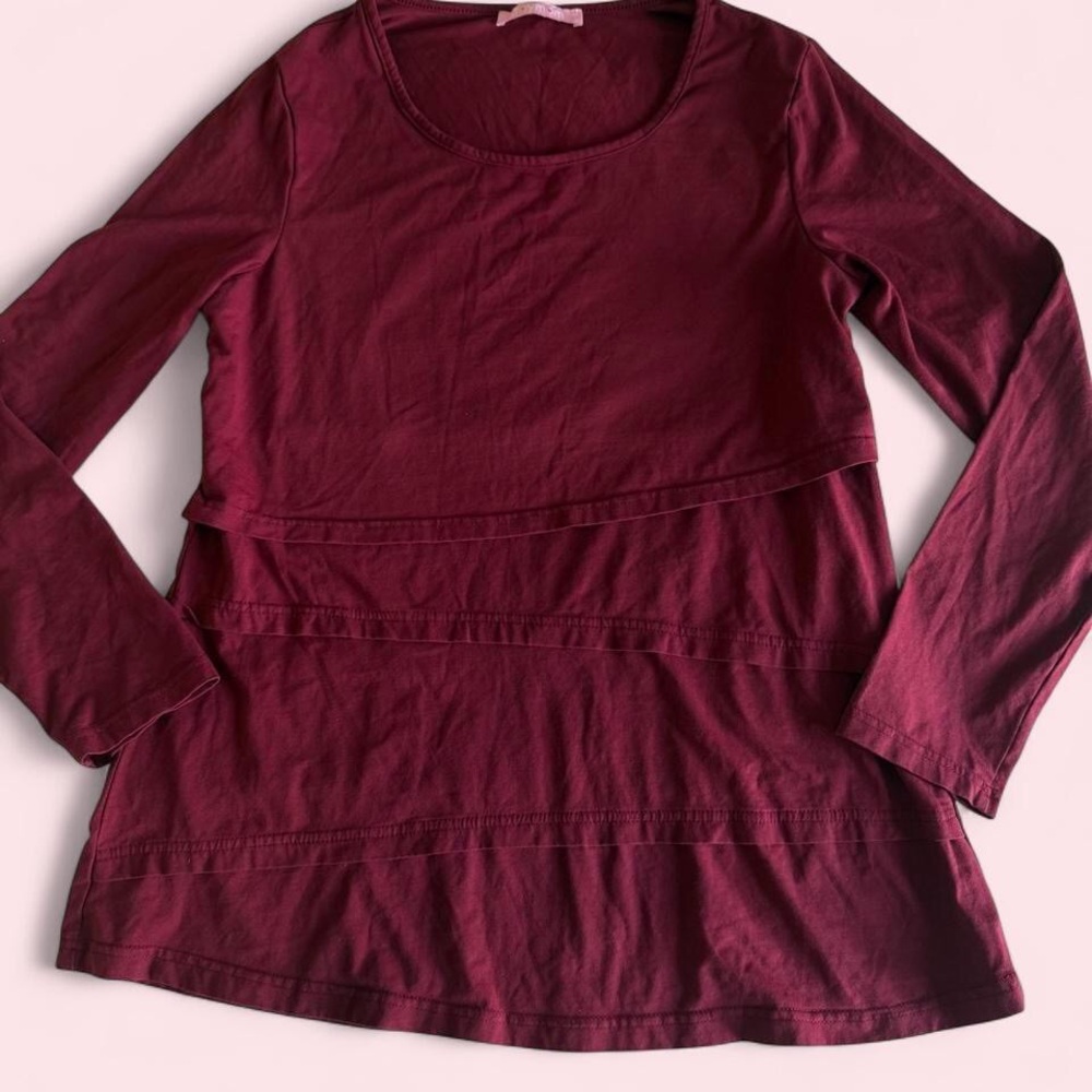 Joy mom Women’s Long Sleeve Nursing/Tiered Top - Burgundy